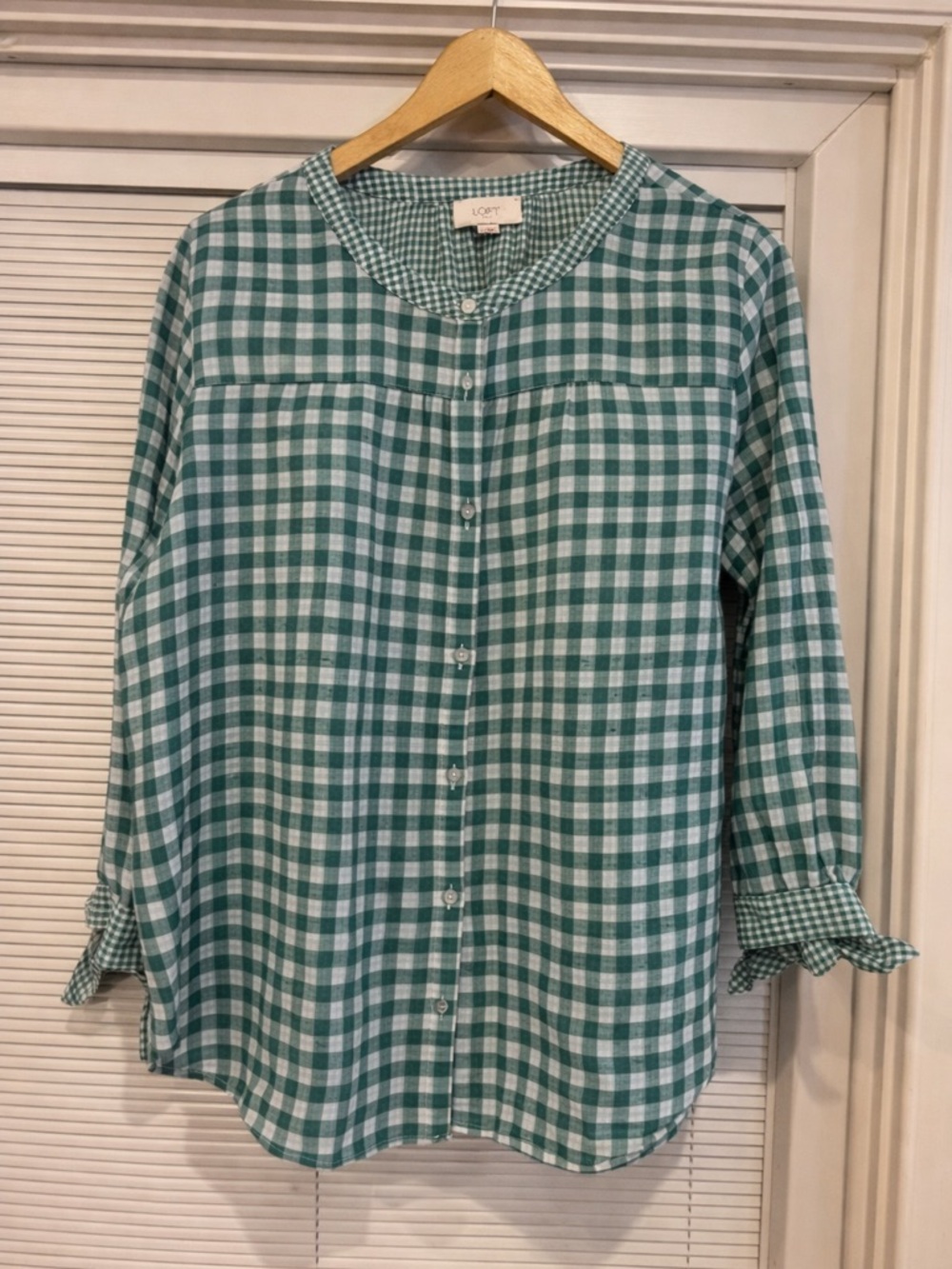 LOFT Green & White Gingham Button-Down Shirt